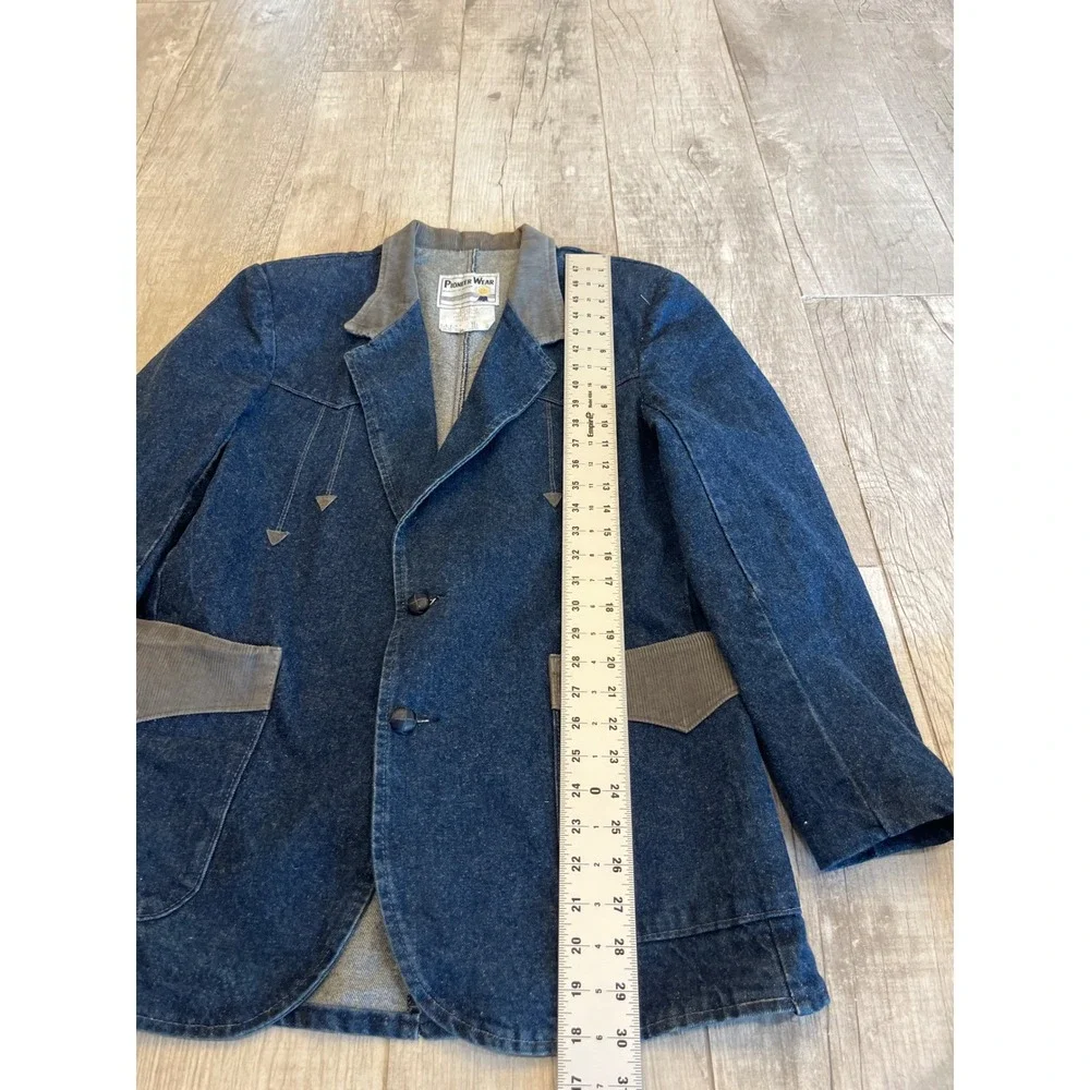 Pioneer Wear Mens Denim Western Blazer Corduroy Trim Blue Jacket Size 42 541 937